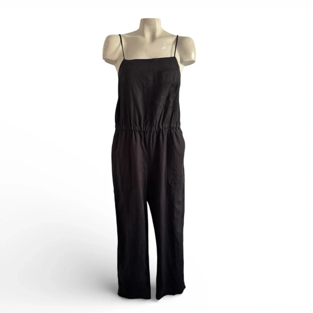 Everlane Shoestring Black 100% Linen Jumpsuit size Small